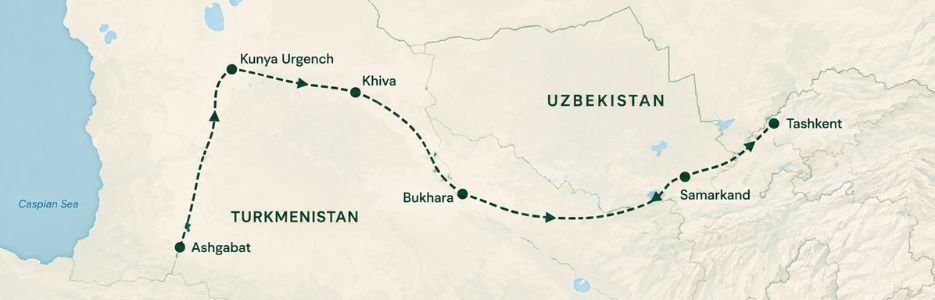 Original route map for Turkmenistan & Uzbekistan