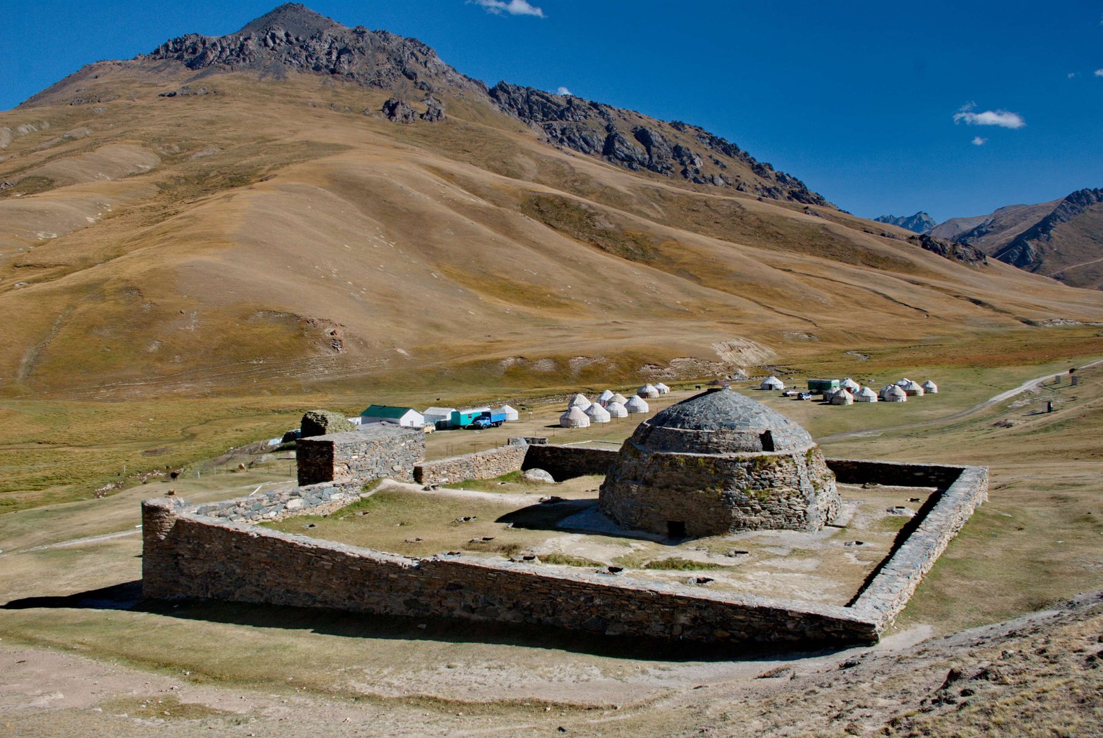 Mountain landscape and local accommodation in Kyrgyzstan
